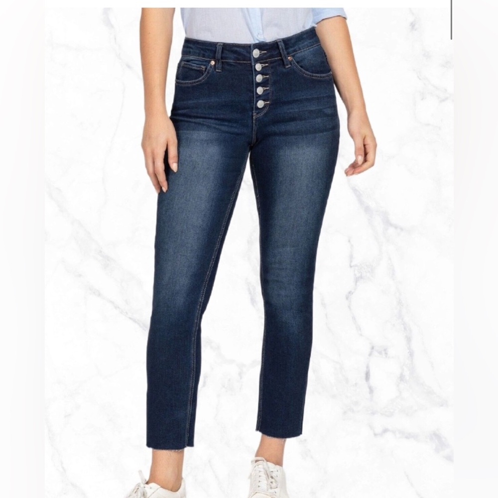 Royalty For Me Dark Blue High Rise Straight Button Fly Jeans